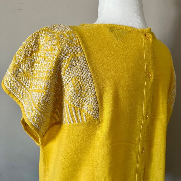 Lucky Brand Yellow with White Embroidery Button Back Top M - Picture 5 of 6